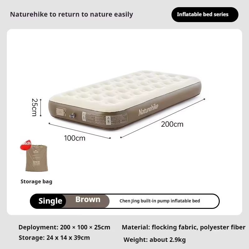 Matelas gonflable Naturehike C25 pour 1/2/3 personnes, lit de camping avec pompe intégrée, tapis de