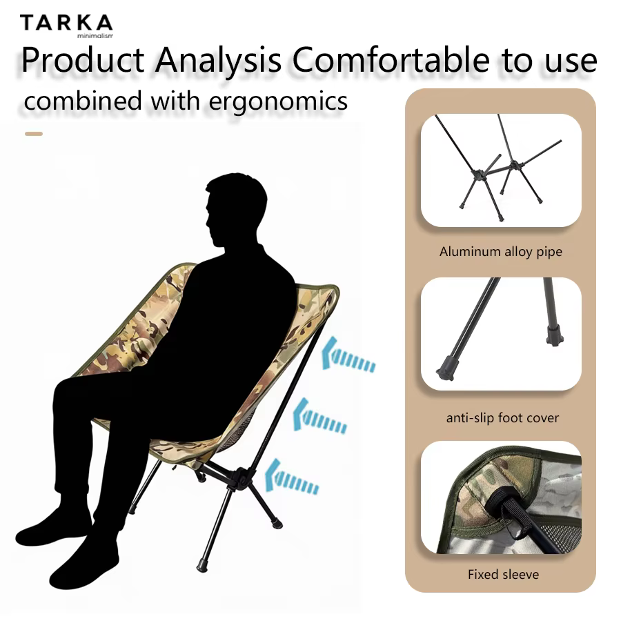 Chaise de randonnée relaxante ultralégère 2 en 1 TARKA, chaise pliante camouflage, siège portable po