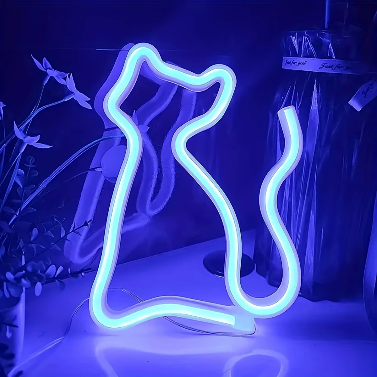 Néon LED chat, alimenté par USB/batterie, cadeau d'anniversaire pour garçons et filles, chambre à co