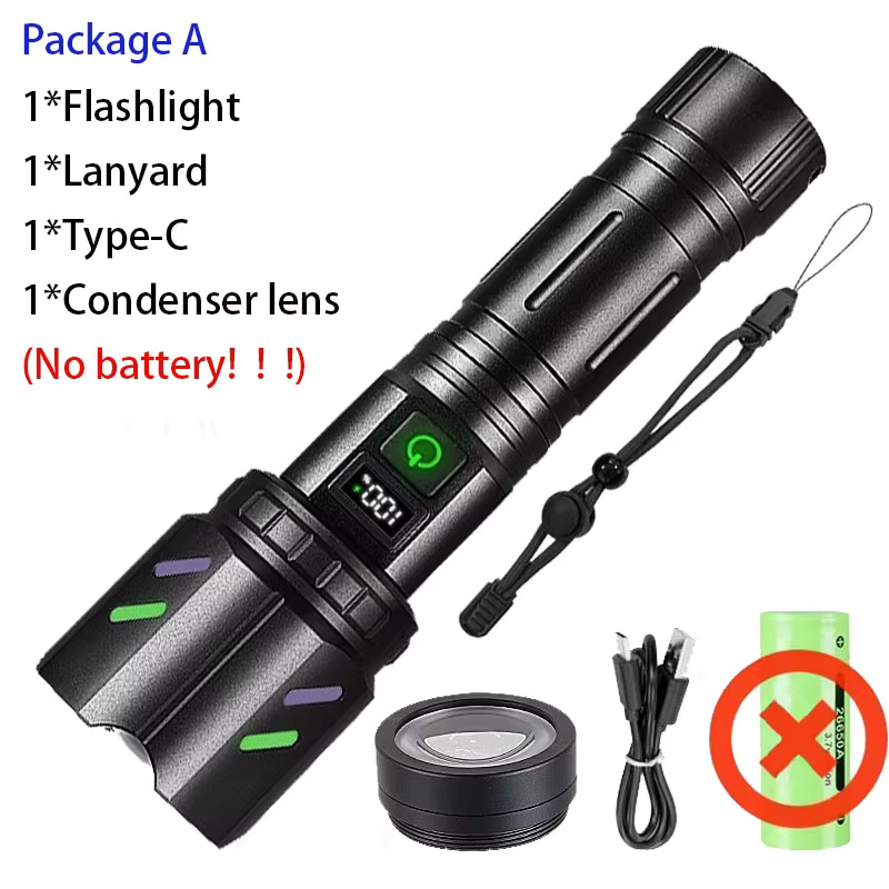 1000000 LM – lampe de poche Ultra-haute et puissante, affichage de la batterie, torche tactique rech