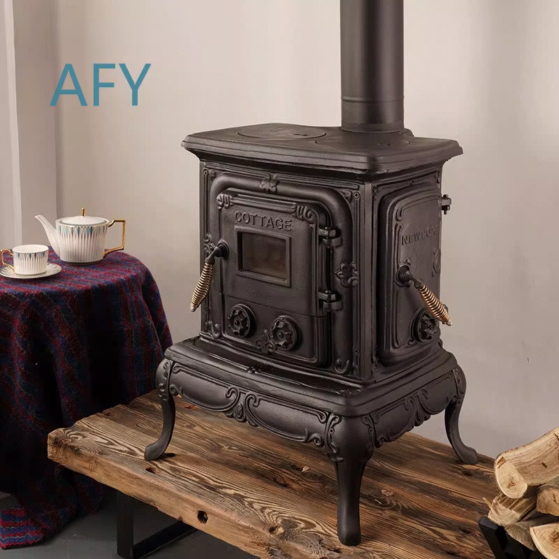 Poêle à bois en fonte authentique, pour chauffage et cuisson, grande cheminée, idéal pour maison ind