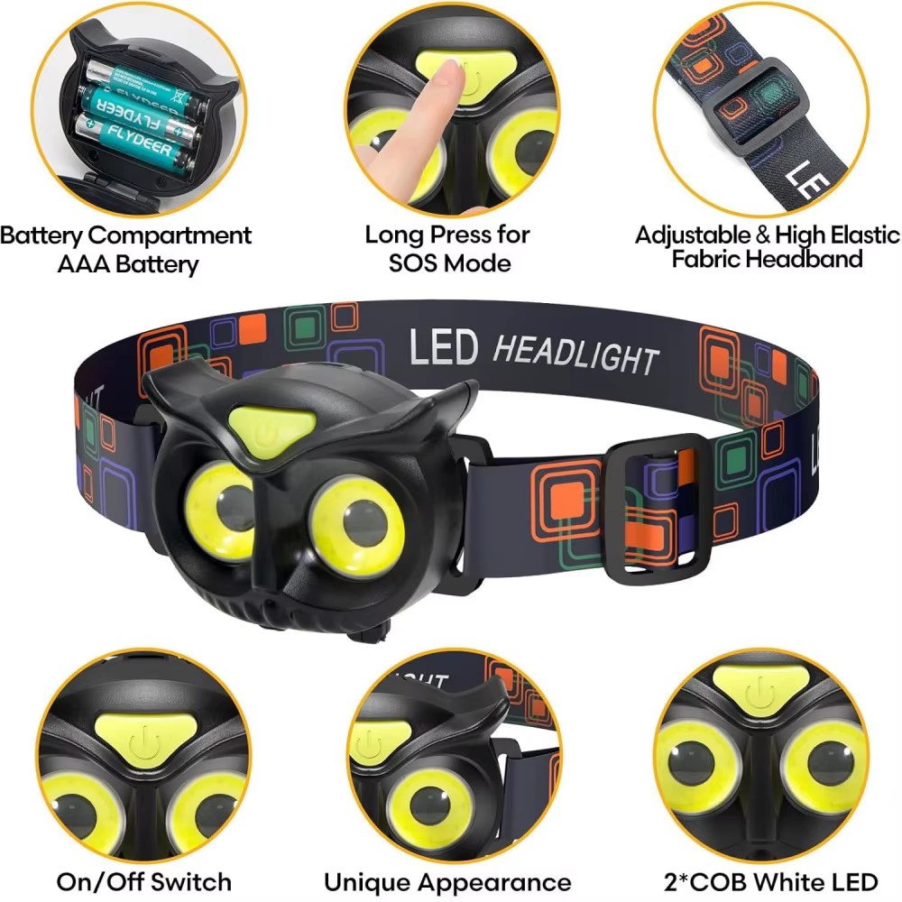 Lampe frontale LED à piles AAA, étanche, pour la pêche, lampe frontale pour enfants, lampe frontale 