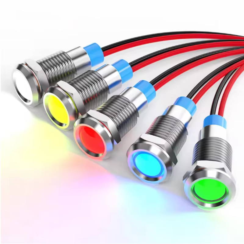 Indicateur lumineux LED en métal étanche, 6mm, signal lumineux avec fil 6V -12V -24V 24V 220V, bouto