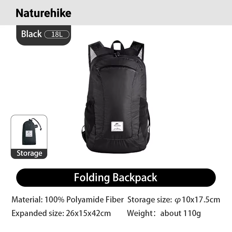 Sac à dos de randonnée Naturehike 18L, léger, portable, pliable, imperméable, pour femmes et hommes,