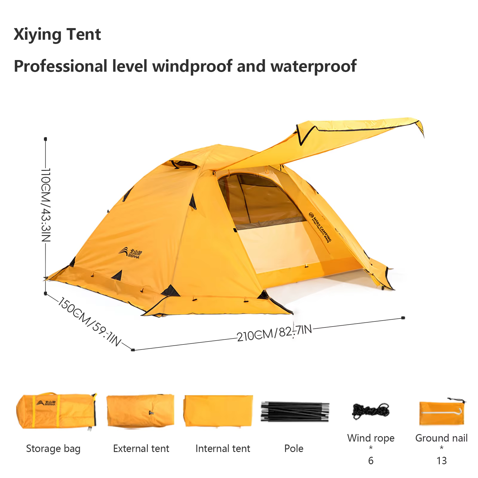 BISINNA Tente de camping 4 saisons avec jupe de neige Tente à poteau en aluminium double couche pour