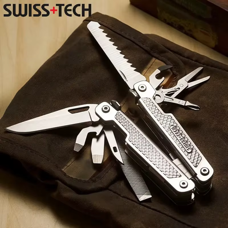 SWISS TECH – couteau de poche multi-outils 15 en 1 pour l'extérieur, fournitures de Camping EDC surv