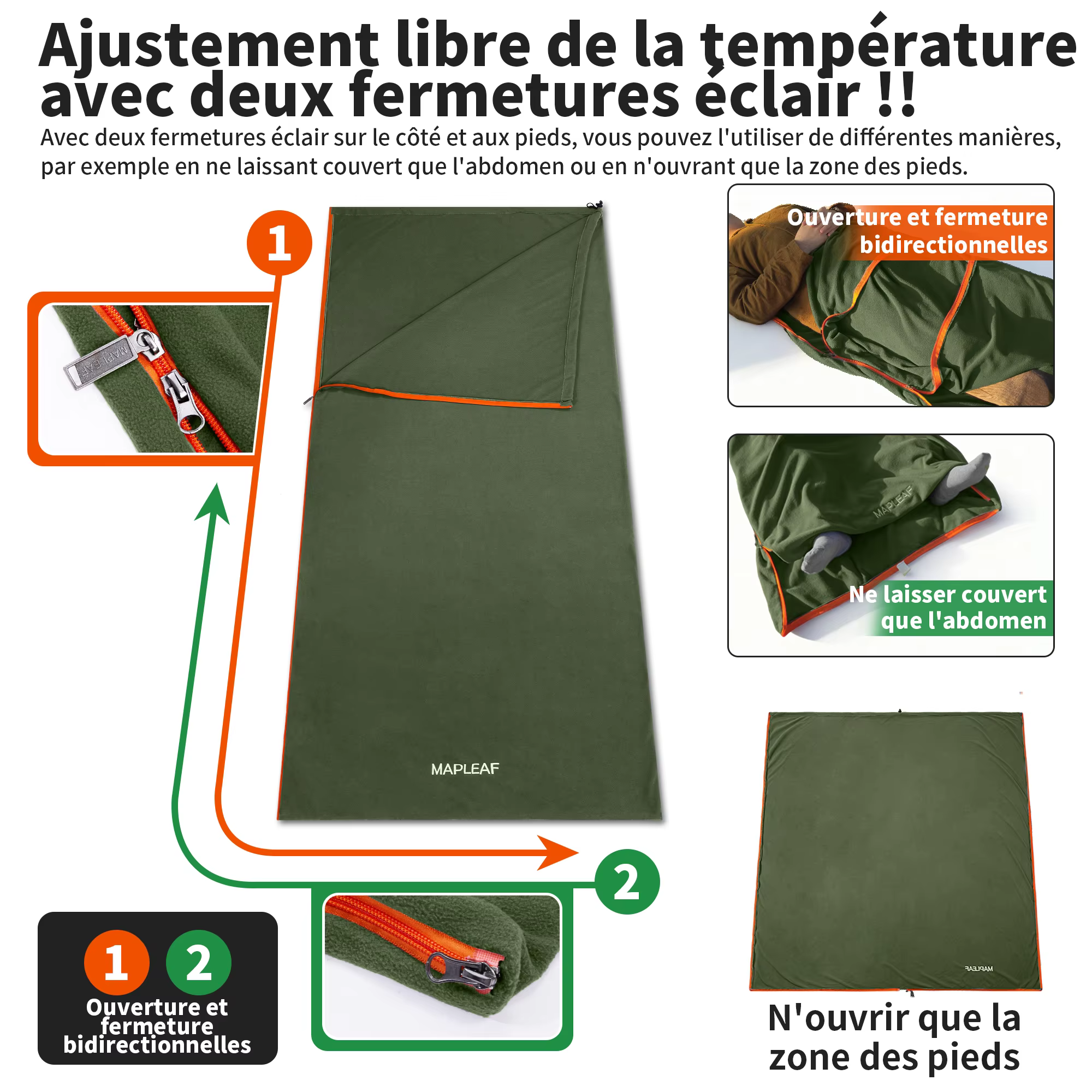 MAPLEAF Doublure de sac de couchage en polaire légère pour l'hiver