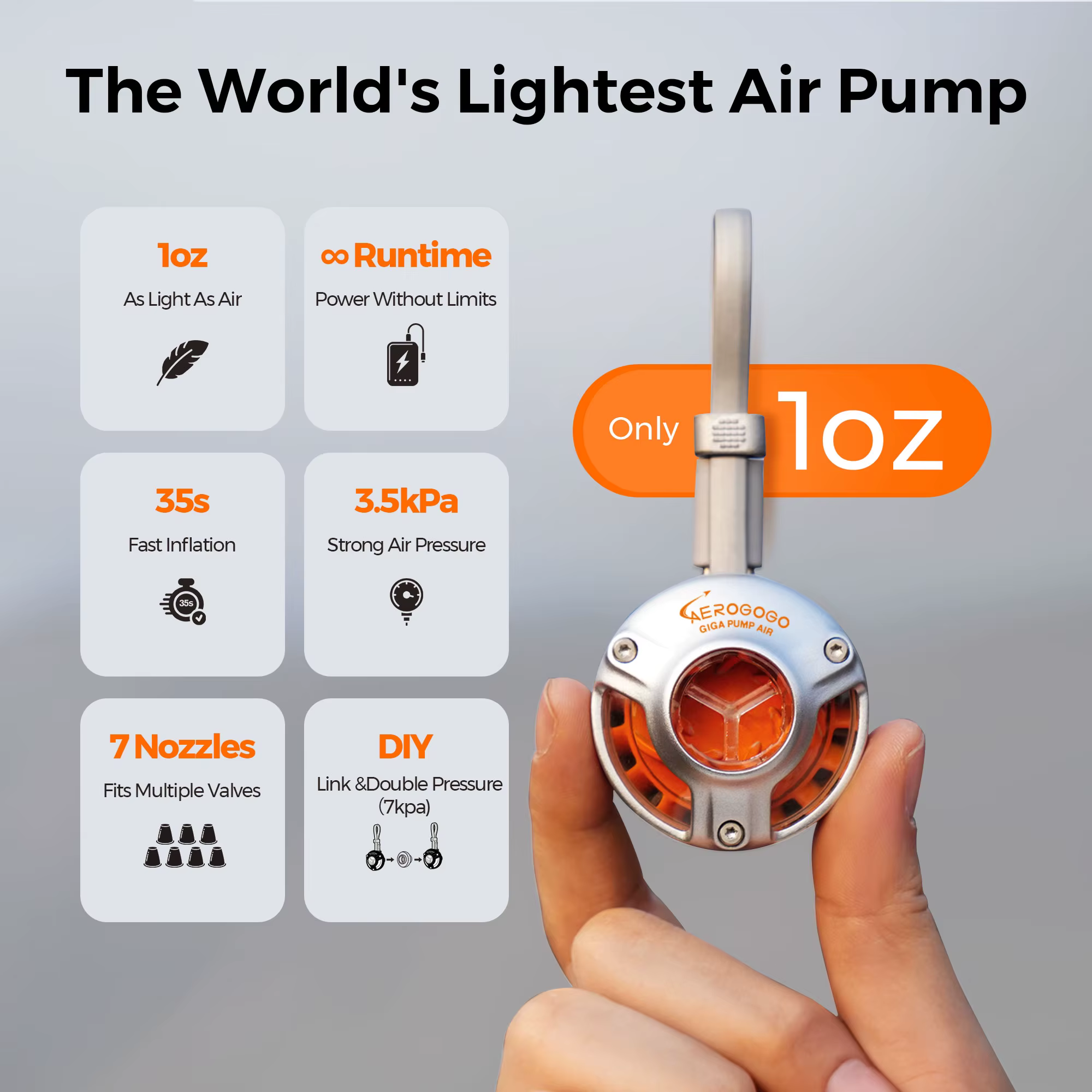 Pompe à air ultra-légère Aerogogo Giga Pump Air 28g
