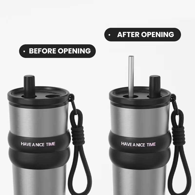 Bouteille isolée sous vide en acier inoxydable avec paille, Thermos anti-fuite pour chaud et froid, bouteille d'eau Portable pour les voyages et le sport