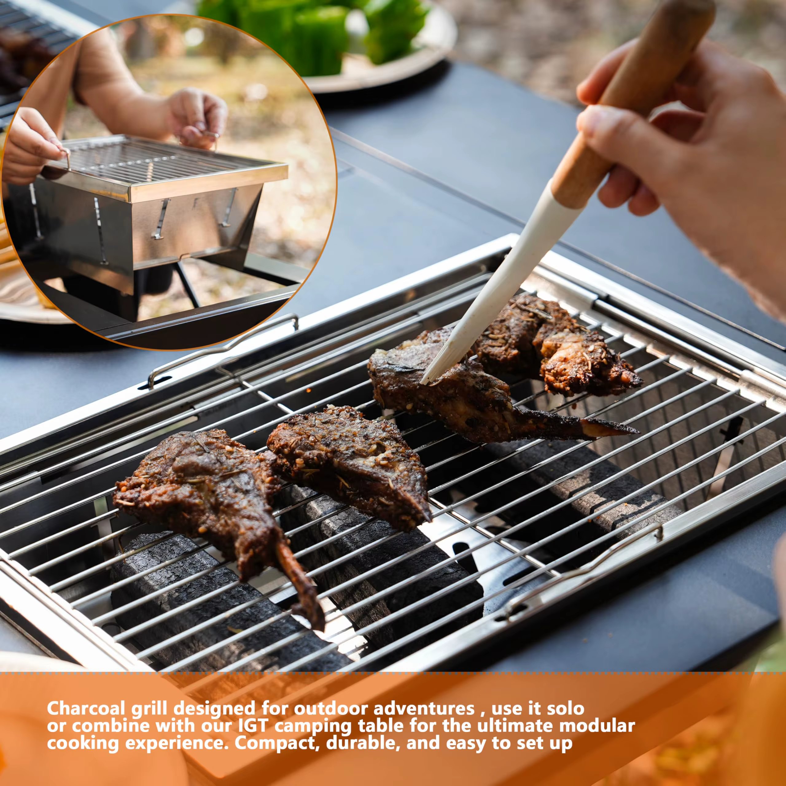 Pandatour Camping en plein air IGT BBQ pliant haute puissance de feu en acier inoxydable gril Barbecue pique-nique