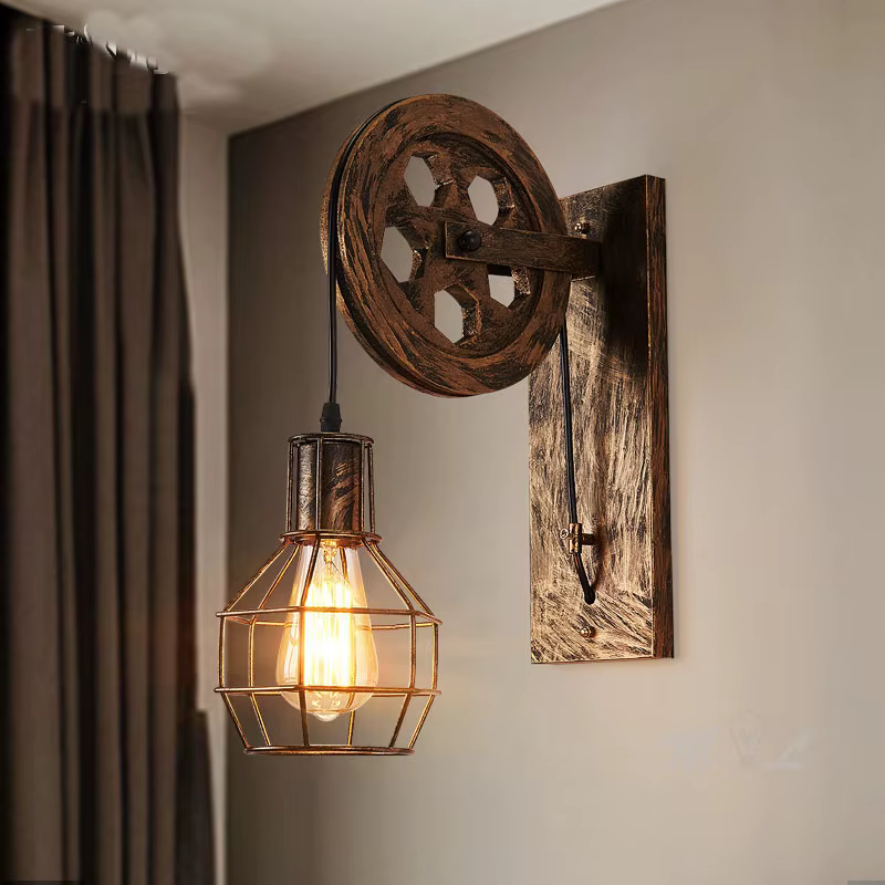 Mur Vintage + lampes lampe à LED appliques murales rétro luminaires muraux poulie de levage lampe de chambre lampe de miroir industriel américain