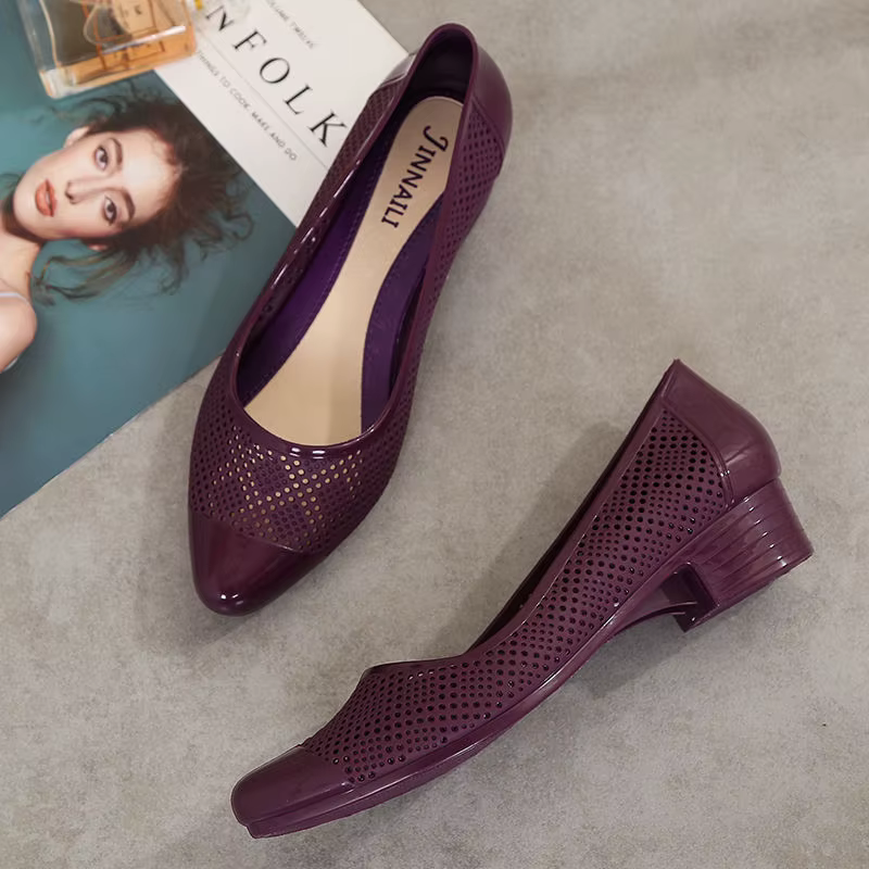 FHC – chaussures de gelée décontractées d'été, sandales à semelles compensées, talons mi-hauts en caoutchouc peu profonds, couvre-chaussures Galosh, bout pointu, à enfiler, bleu, livraison directe