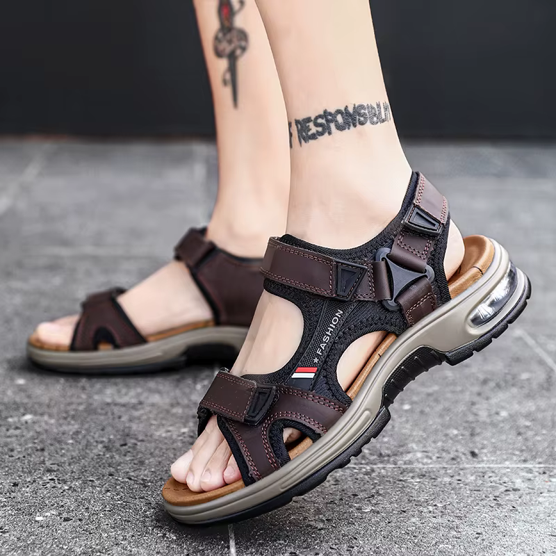 Sandales d'été de marque en cuir véritable pour hommes