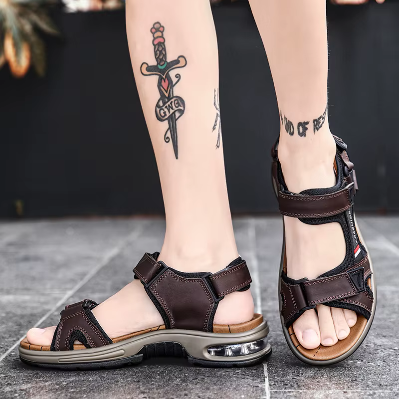 Sandales d'été de marque en cuir véritable pour hommes