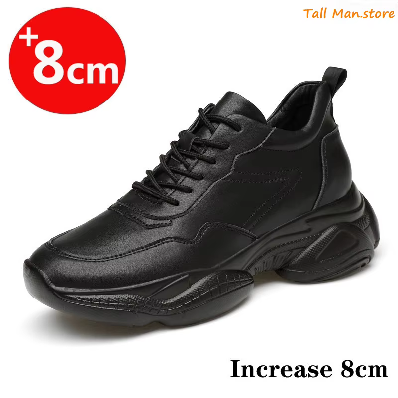 Chaussures rehaussantes pour hommes, semelle intérieure augmentée de 8cm, blanc, noir, grande taille 36-44