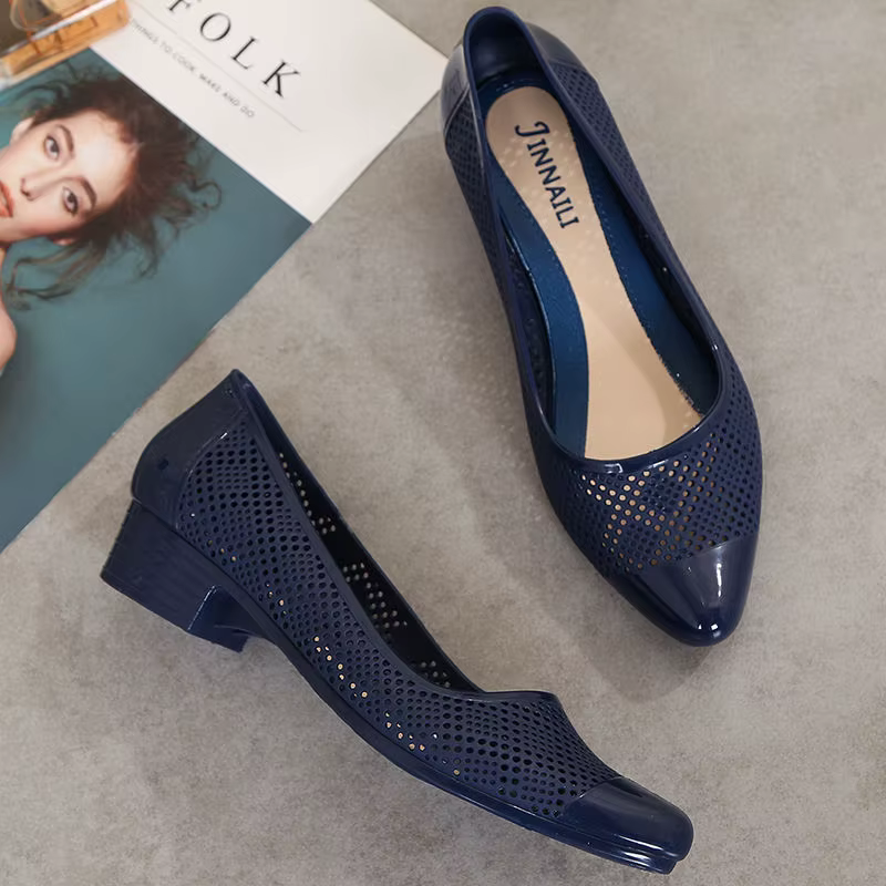 FHC – chaussures de gelée décontractées d'été, sandales à semelles compensées, talons mi-hauts en caoutchouc peu profonds, couvre-chaussures Galosh, bout pointu, à enfiler, bleu, livraison directe