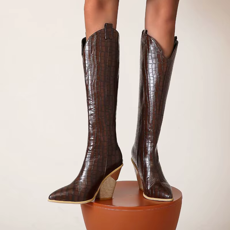 Chaussures compensées personnalisées pour femmes, bottes hautes au genou, Parker pointu, talon haut, grande taille 41-48, WSHino 45, hiver, nouveau, 2025