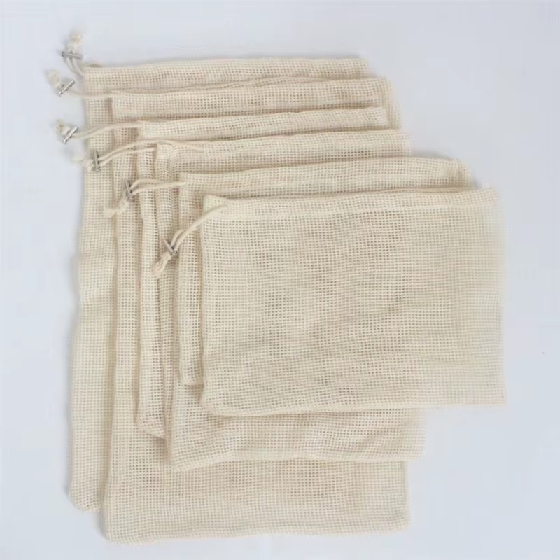 Sacs à légumes en maille de coton, sac de produits, sac de rangement de légumes en maille de coton réutilisable, fruits et légumes de cuisine avec cordon de serrage