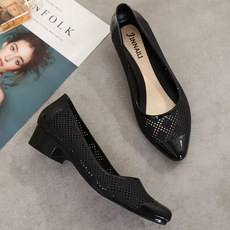 FHC – chaussures de gelée décontractées d'été, sandales à semelles compensées, talons mi-hauts en caoutchouc peu profonds, couvre-chaussures Galosh, bout pointu, à enfiler, bleu, livraison directe