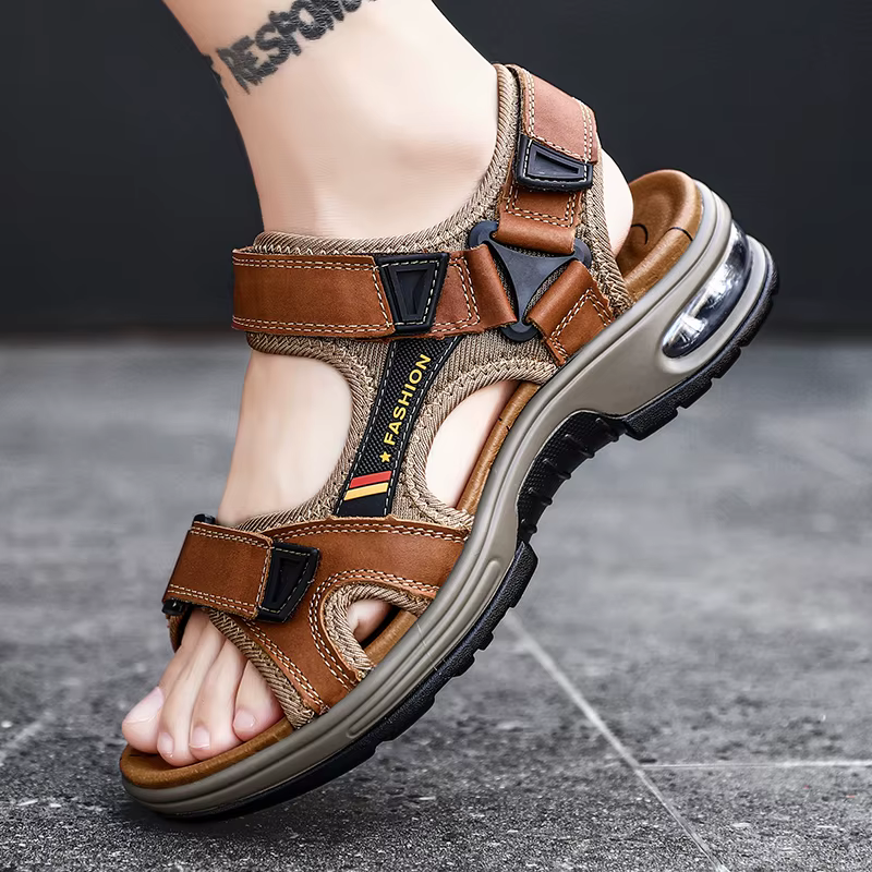 Sandales d'été de marque en cuir véritable pour hommes