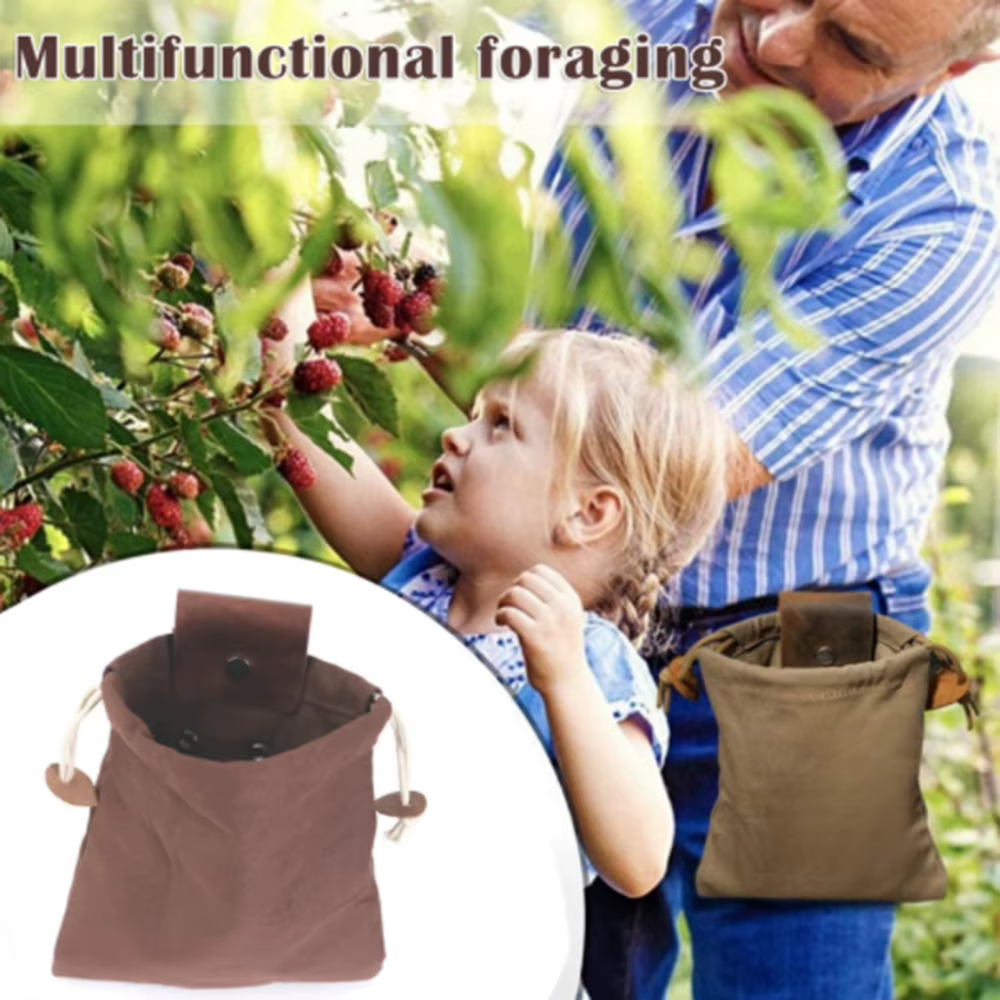 Nouveau sac de recherche de nourriture de randonnée en plein air Portable pochette de cueillette de fruits pliable Berry Puch stockage cuir Bushcraft sac en toile Camping