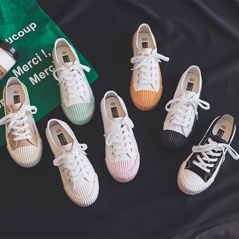 Chaussures en toile à talon plat pour femmes, chaussures blanches, baskets coréennes Ulzzang Cookies, chaussures canisées pour filles, décontracté, 35-40, rose, 2022