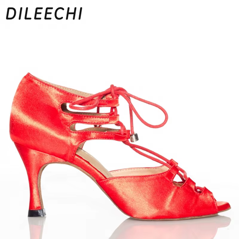 DILEECHI – chaussures de danse latine en satin zèbre rouge noir pour femmes