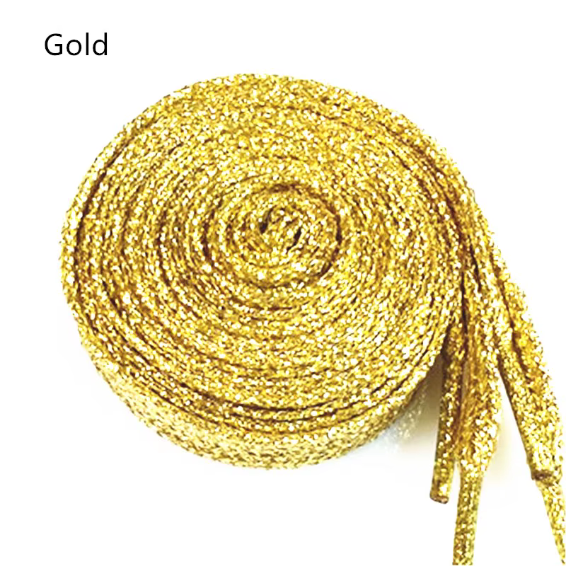 1 paire de lacets en fil d'or et d'argent brillant, lacets plats à paillettes, couleurs scintillantes, 110cm, lacets de chaussures colorés