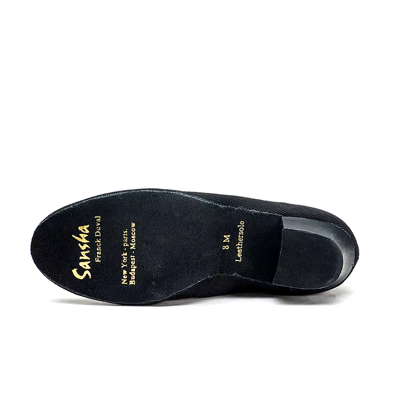Sansha-Chaussures d'Enseignant en Toile et Daim pour Femme et Fille, Talon Bas, Semelle Extérieure en Cuir Complet, CL35C