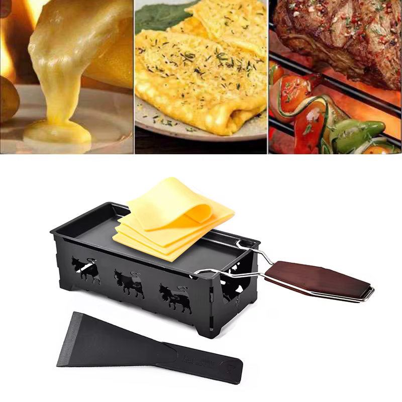 Ensemble de Raclette à fromage antiadhésif, Mini planche à fromage pour barbecue, four à fromage cuit, fer, plateau à fonduer au fromage suisse