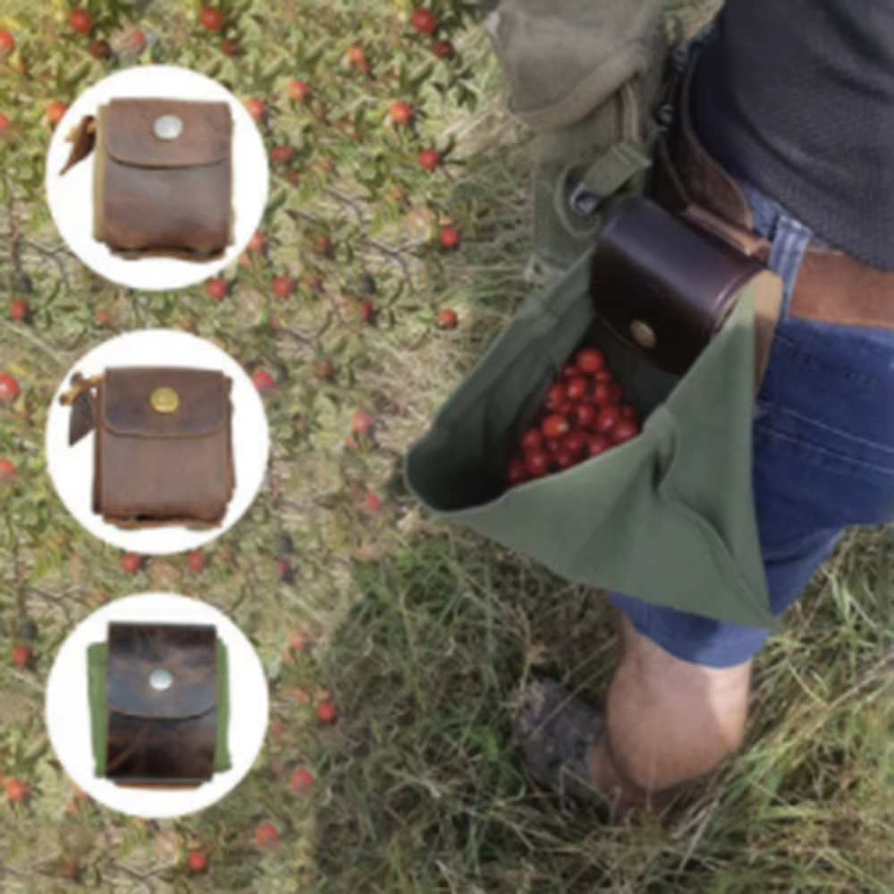 Nouveau sac de recherche de nourriture de randonnée en plein air Portable pochette de cueillette de fruits pliable Berry Puch stockage cuir Bushcraft sac en toile Camping