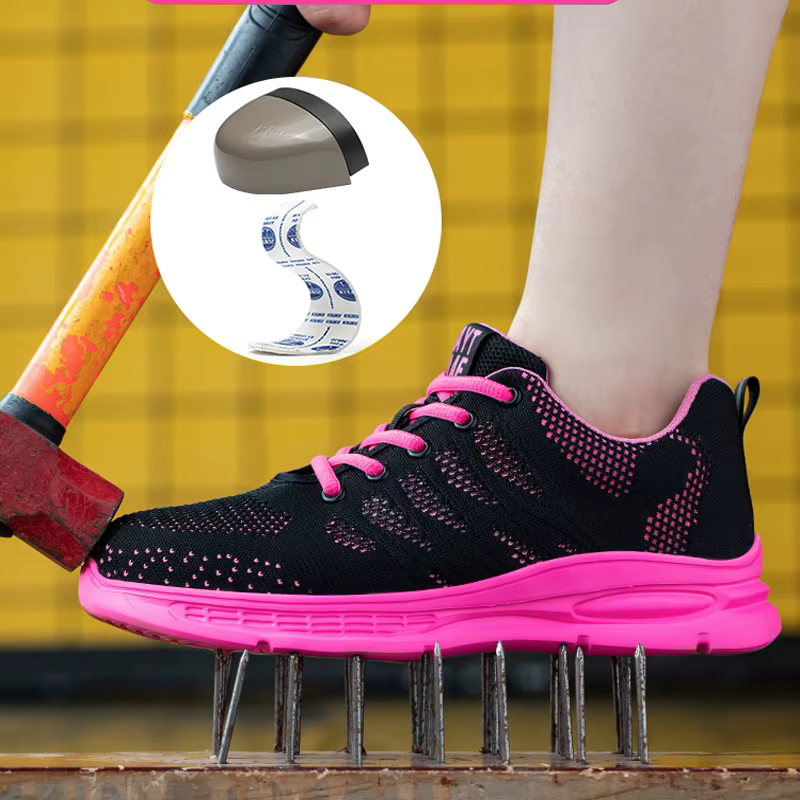 Chaussures de travail roses pour femmes, baskets de travail à bout en acier, chaussures de sécurité Anti-écrasement et Anti-perforation, chaussures de protection pour hommes et femmes, nouvelle collec