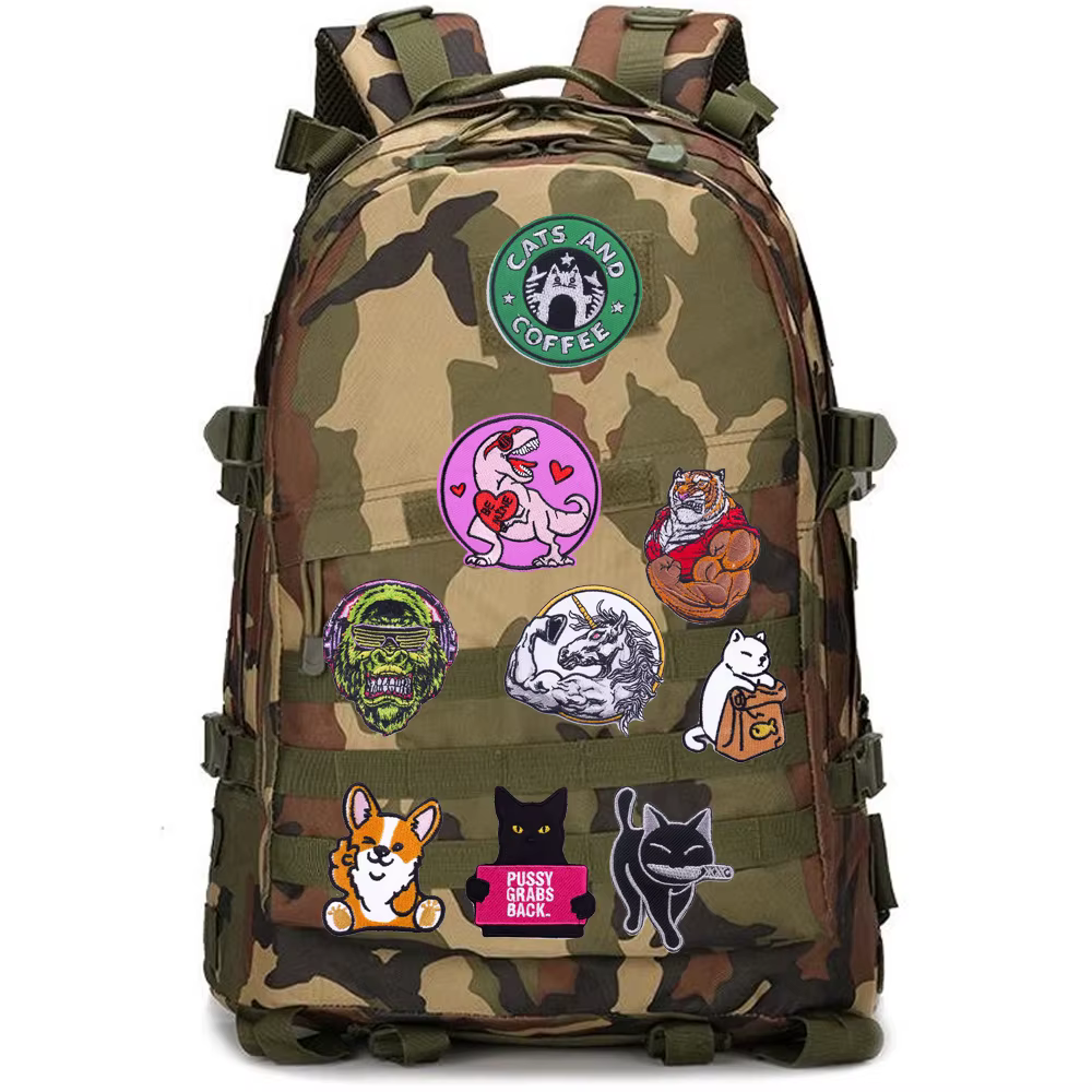 Accessoires de sac d'extérieur brodés, série d'animaux, singe, insigne d'asile, crâne, chaton, bricolage, crochet, boucle, patchs de sac à dos pour vêtements