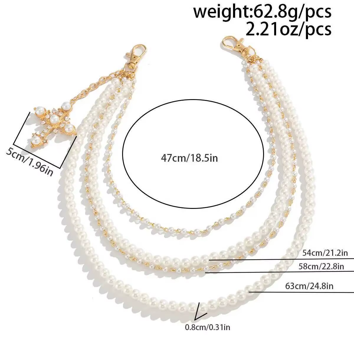 Porte-clés multicouche en Imitation de perles pour hommes, tendance Hip Hop, exquis, pendentif croix, portefeuille, ceinture, chaîne, accessoire de bijoux