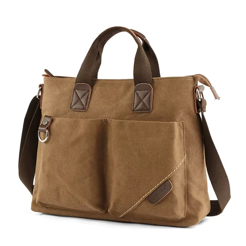 MATE ELAN toile hommes 15.6 pouces sac à main pour ordinateur portable rétro sac à bandoulière Vintage couleur unie grande capacité mallette d'ordinateur