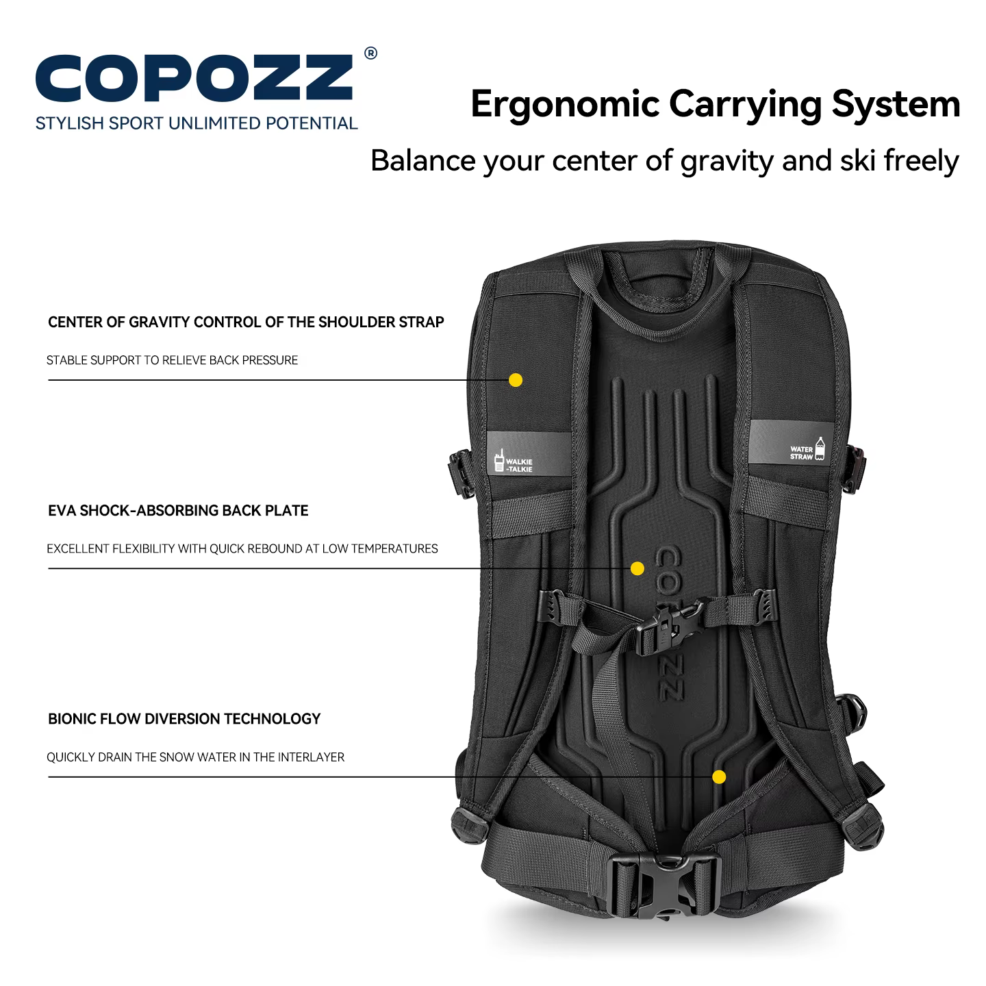 COPOZZ nouveau sac à dos de Ski multifonctionnel grande capacité sac de planche de sport séparation sèche et humide snowboard Camping randonnée sac de neige