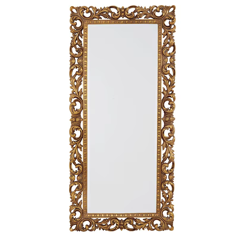 Miroir sur pied rétro pleine longueur, design orné, style européen classique pour la décoration de chambre et de salon