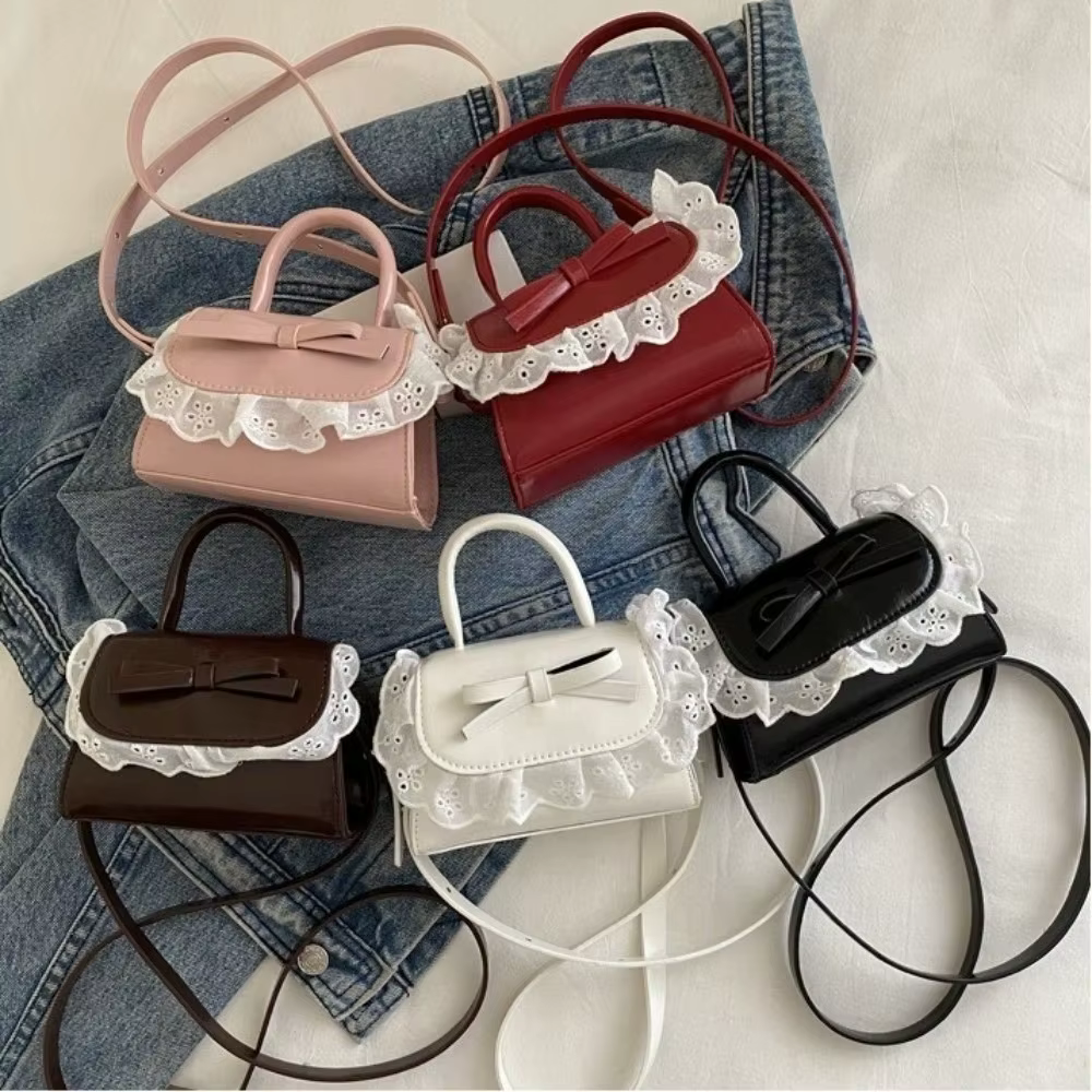 Sac bandoulière mini tendance en cuir PU avec nœud en dentelle, style Y2K, sac à main pour femme