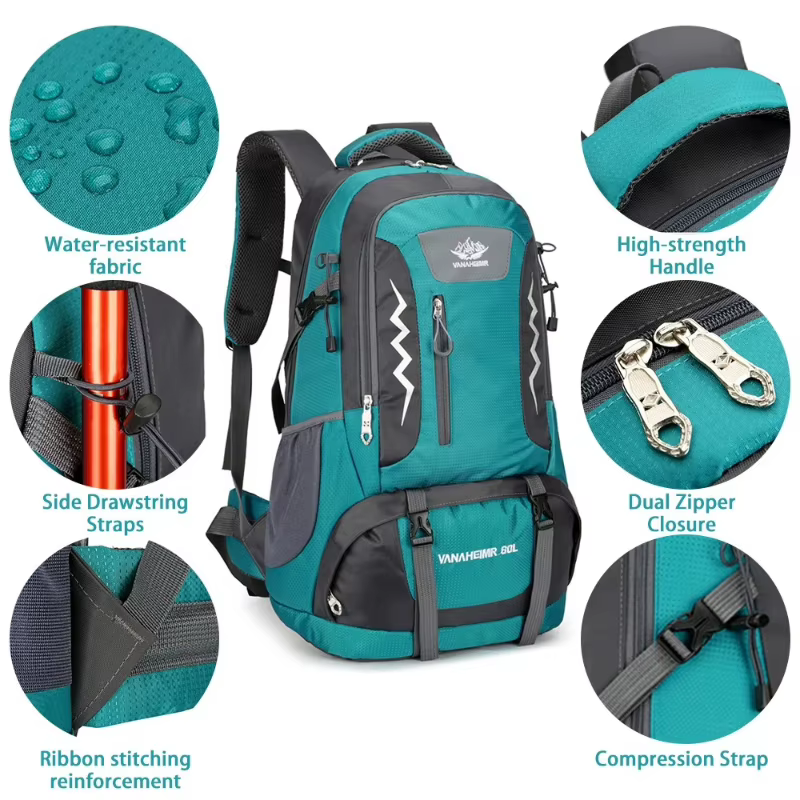 Sac à dos de randonnée 60L, résistant à l'eau, pour hommes et femmes, pour le camping, les sports de plein air, les voyages et l'alpinisme