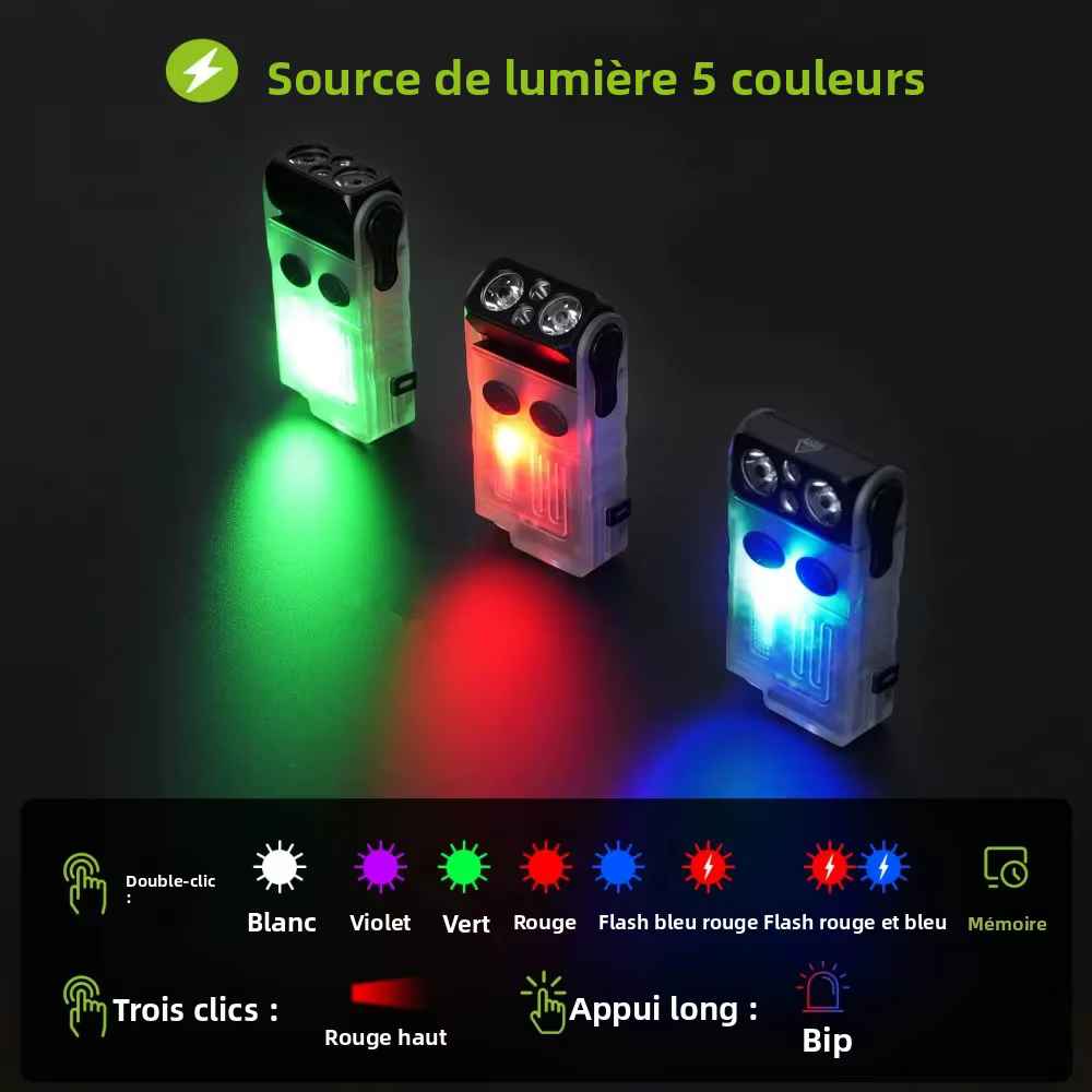 BORUiT V20 Buzzer EDC LED porte-clés lampe de poche tête pivotante type-c