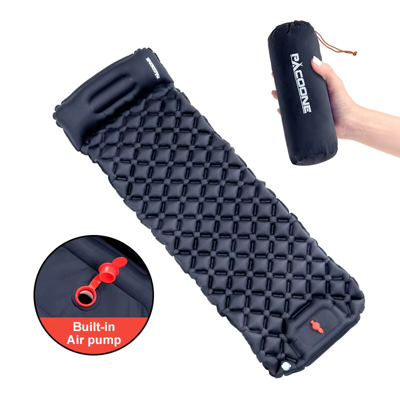 Camping en plein air Gonflable Matelas Couchage Pad Avec Oreillers Ultra Léger Air Mat Intégré Gonfleur Pompe Randonnée