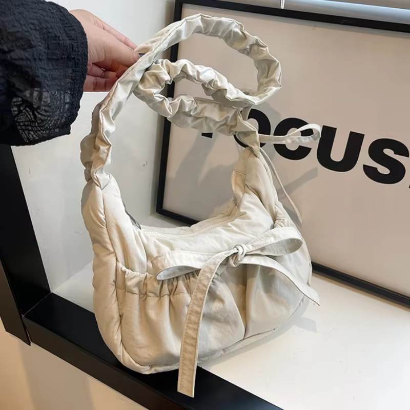 Sacs à main pour femmes sacs à bandoulière en Nylon imperméables grande capacité loisirs sacs à bandoulière simples pour femmes sac plissé à cordon