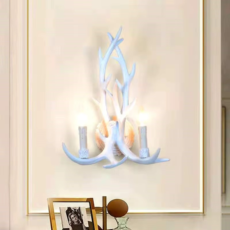 Sensation de bois résine décorative mur LED lampe applique cerf corne bois rétro blanc cerf applique lumière LED branche d'arbre