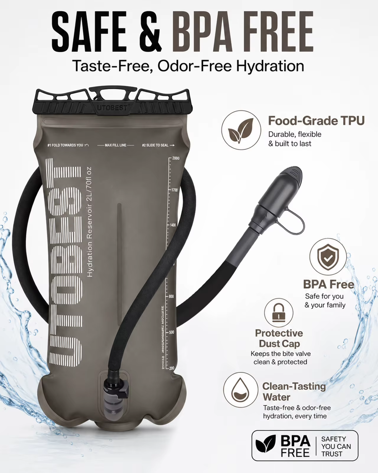 UTOBEST 1.5L/2L/3L sac d'hydratation de vessie d'eau réservoir sac de stockage