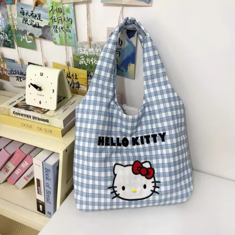 Sac fourre-tout en toile Hello Kitty pour femme, grande capacité, sac à bandoulière décontracté et mignon pour les trajets quotidiens, le travail, l'université, les voyages et les repas