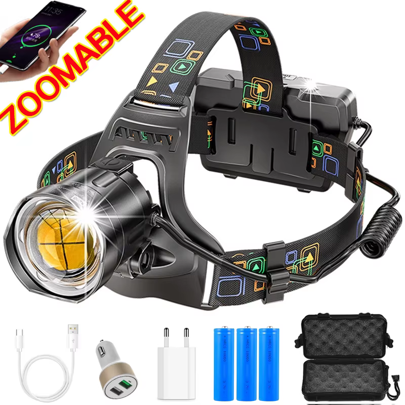 Puissant XHP100 Led phare Zoomable USB Rechargeable
