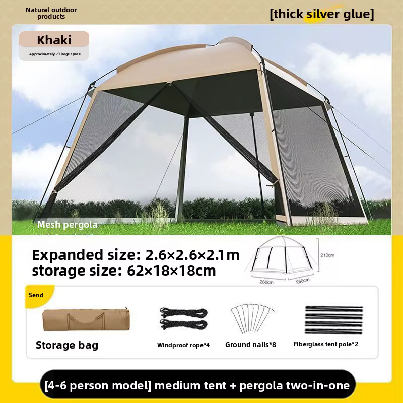 Tente de camping extérieure avec auvent en maille anti-moustiques