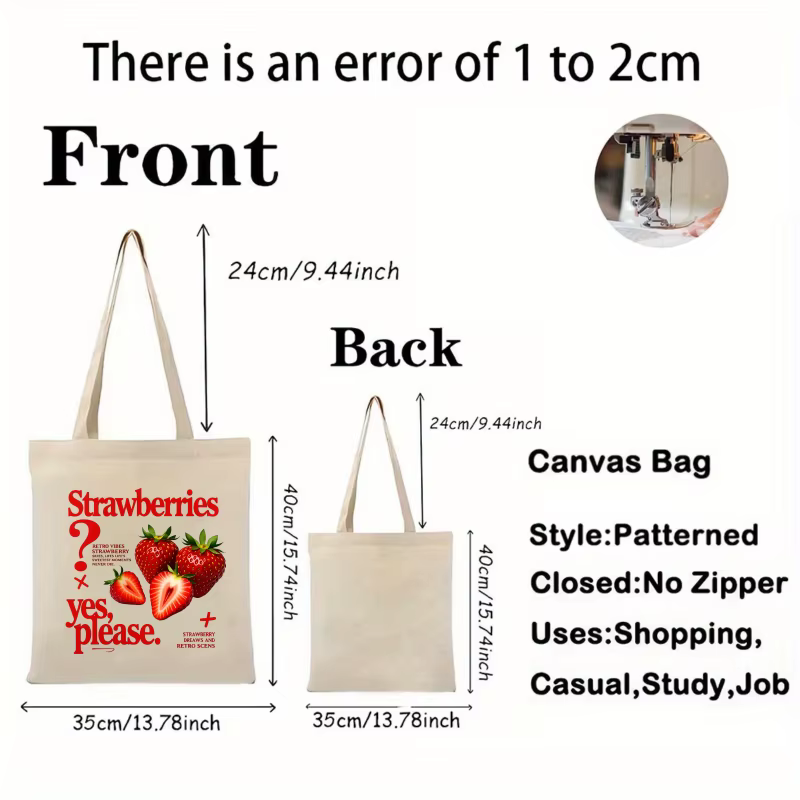 Sac fourre-tout en toile blanche à motif fraise