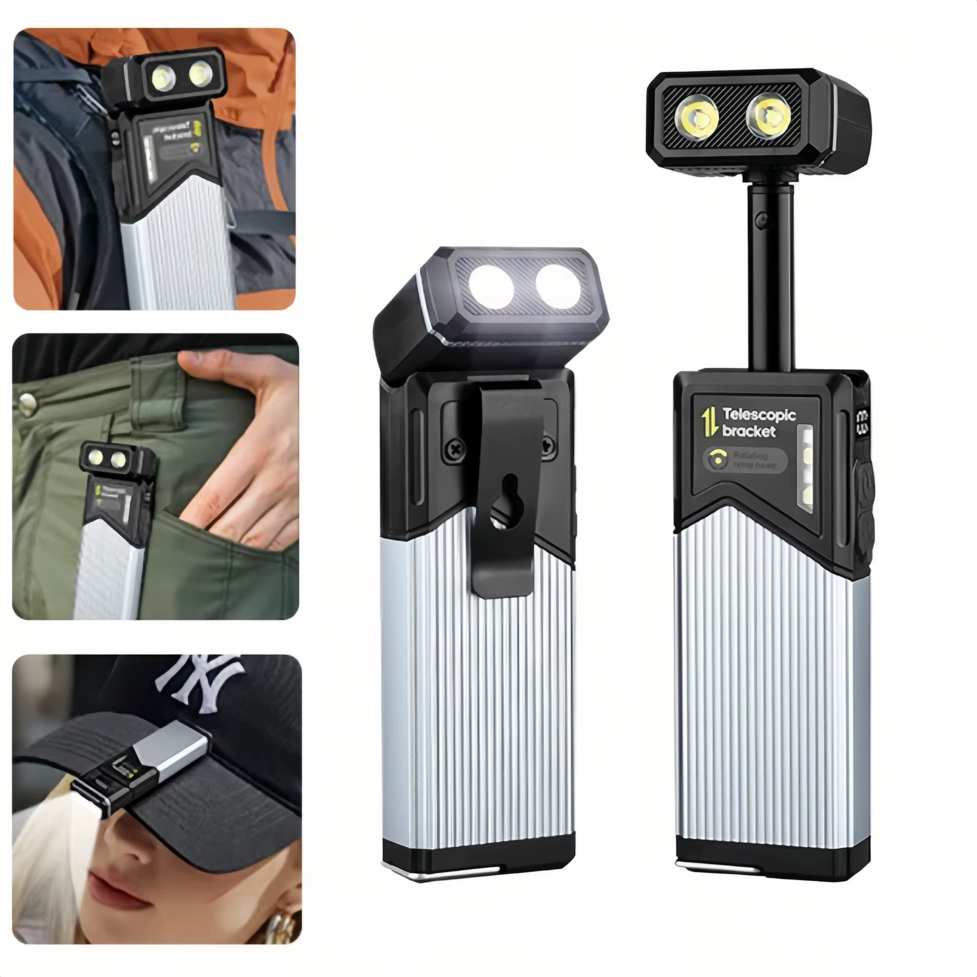 Lampe de travail magnétique LED rétractable à 180° ° Lampe de poche multifonctionnelle rotative à 5 modes pour le camping en plein air, la pêche et la randonnée