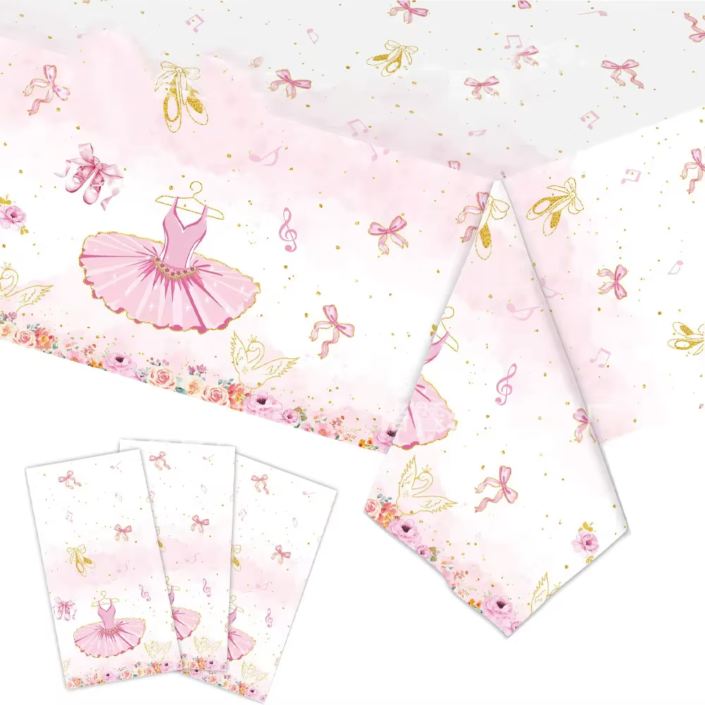 Anniversaire Décoration Danse Fille Ballerine Thème Vaisselle Jetable Rose Assiettes Tasses Serviettes Nappe Ballet